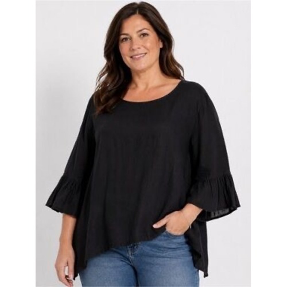 Bryn Walker Fran Tunic Black 100% Linen Ruffle Sleeve Top Size XXL